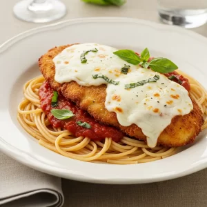 Family-Style Chicken Parmesan Baking Dish with Fettuccine Pasta