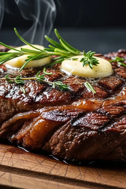 Classic grilled ribeye steak with perfect grill marks, juicy interior, and a rich, savory crust.