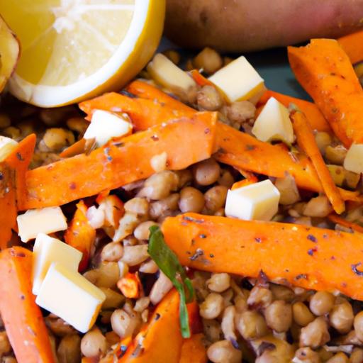 Hearty Roasted Sweet Potato & Lentil Salad with Almond Cheese