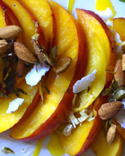 Fresh Peach & Almond Salad with Creamy Vegan Ricotta Twist