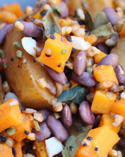 Roasted Sweet Potato & Lentil Salad with Creamy Almond Cheese