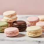 Colorful French macarons arranged neatly, showcasing classic flavors and sweet pastry traditions.