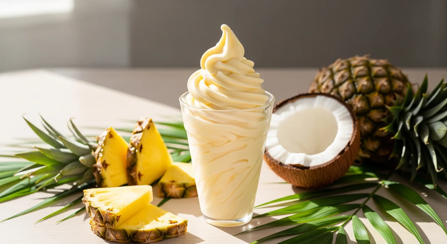 Creamy homemade Ninja Creamy Dole Whip made with pineapple, smooth and refreshing, served in a bowl for a perfect summer treat.