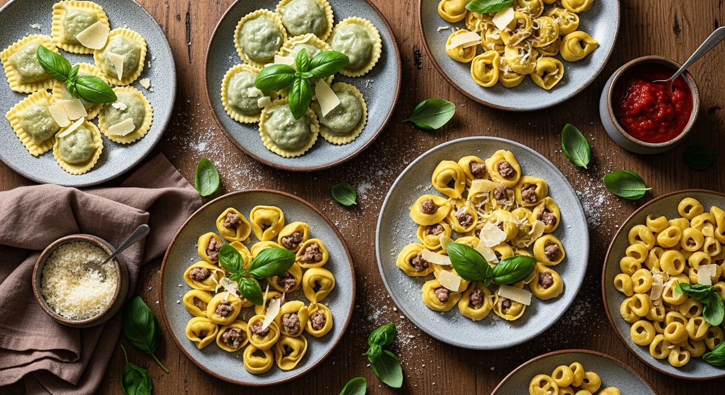Close-up of colorful stuffed pasta shells filled with ricotta, herbs, and tomato sauce