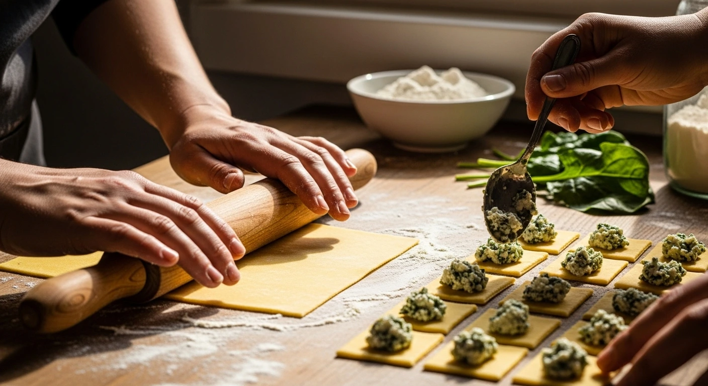 Close-up of colorful stuffed pasta shells filled with ricotta, herbs, and tomato sauce